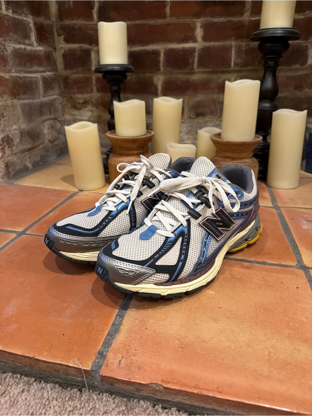 New Balance Men's Gray, White and Blue Athletic Running Shoes